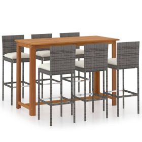 7 Piece Patio Bar Set with Cushions Gray 7 Piece Patio Bar Set with Cushions Gray